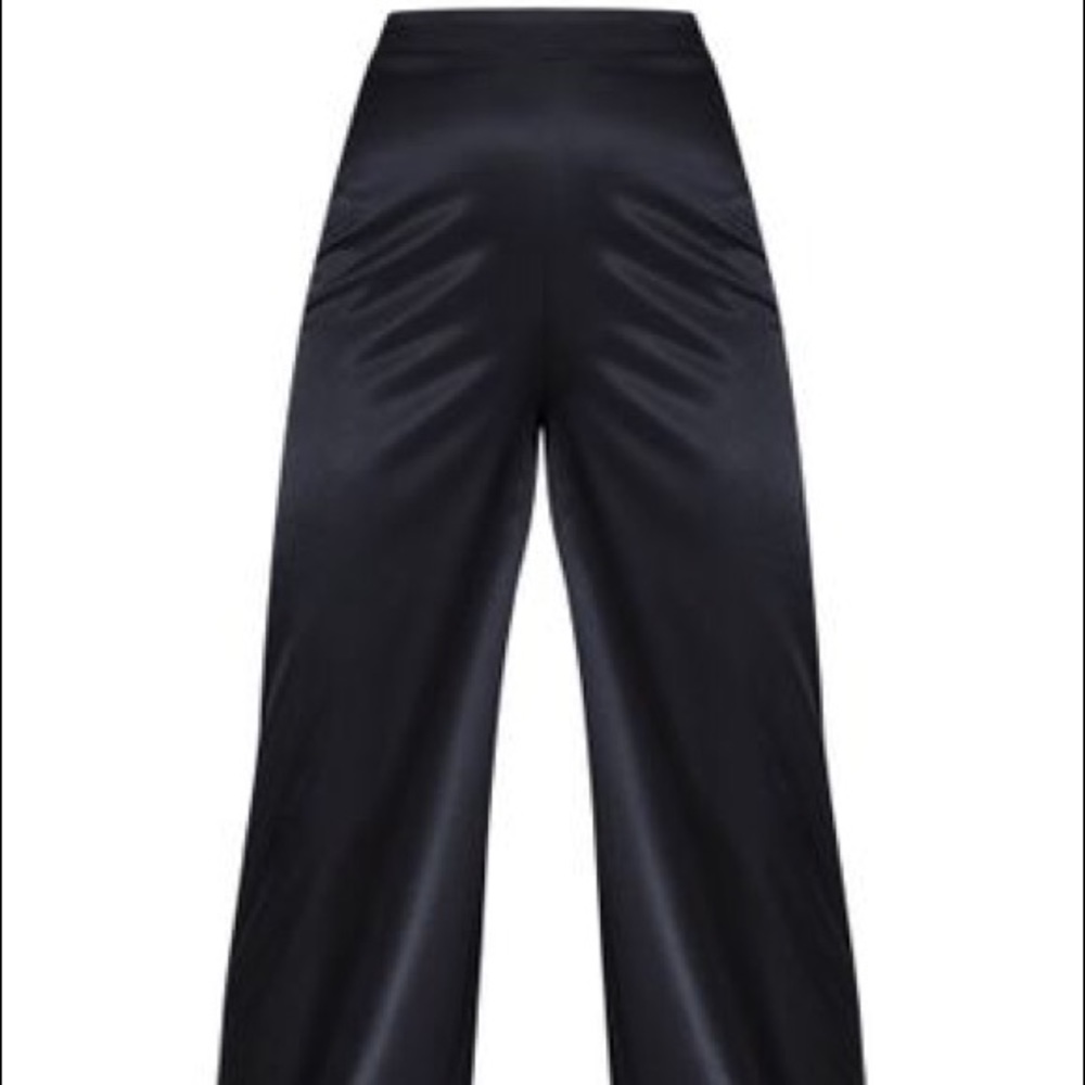 Black Satin Contrast Trim Wide Leg Pants